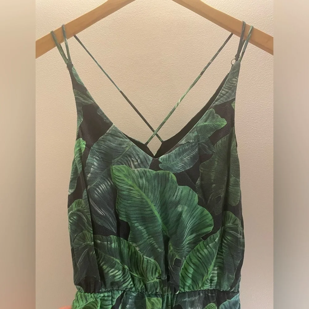 Topshop Women’s Green Palm Print Spaghetti Strap Romper Jumpsuit Size 4 - Picture 3 of 8